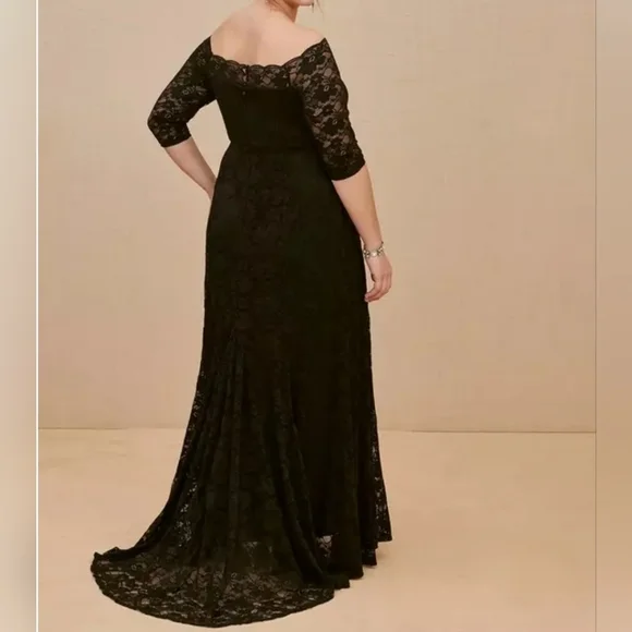 Torrid Special Occasion Black Lace Off Shoulder Gown - Picture 3 of 7